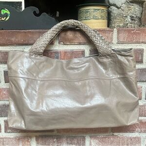 Rabeanco Tan Leather Tote Shoulder Bag with Braided Straps